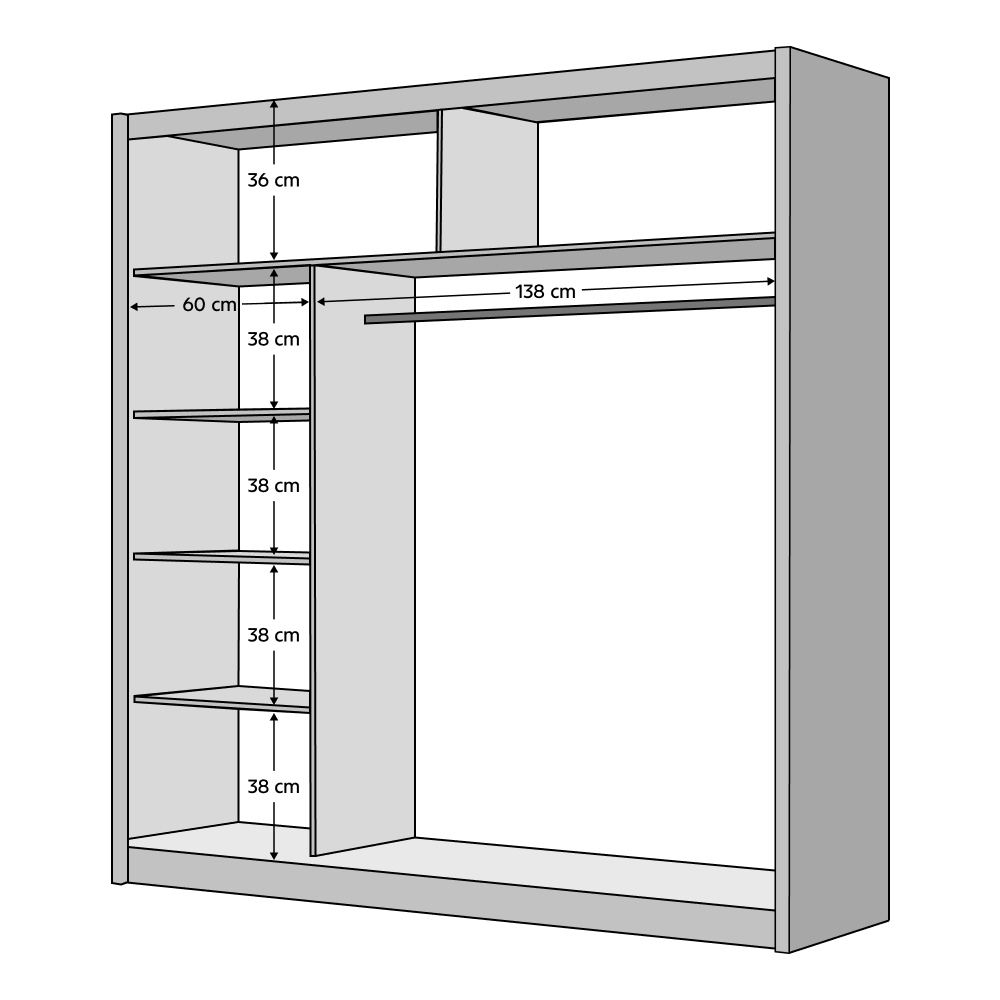 Dulap cu uşi glisante, alb / stejar craft, 203x215 cm, LADDER