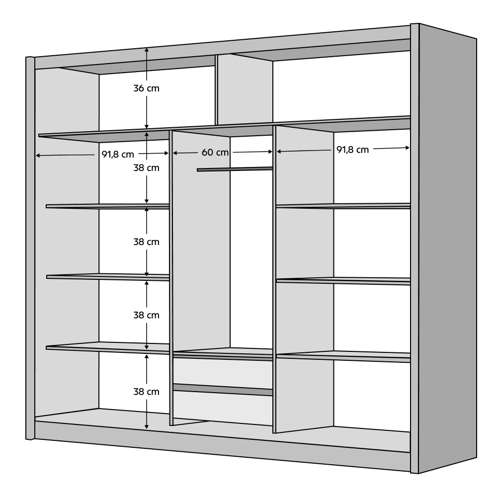 Dulap cu uşi glisante, alb / stejar craft, 250x215 cm, LADDER