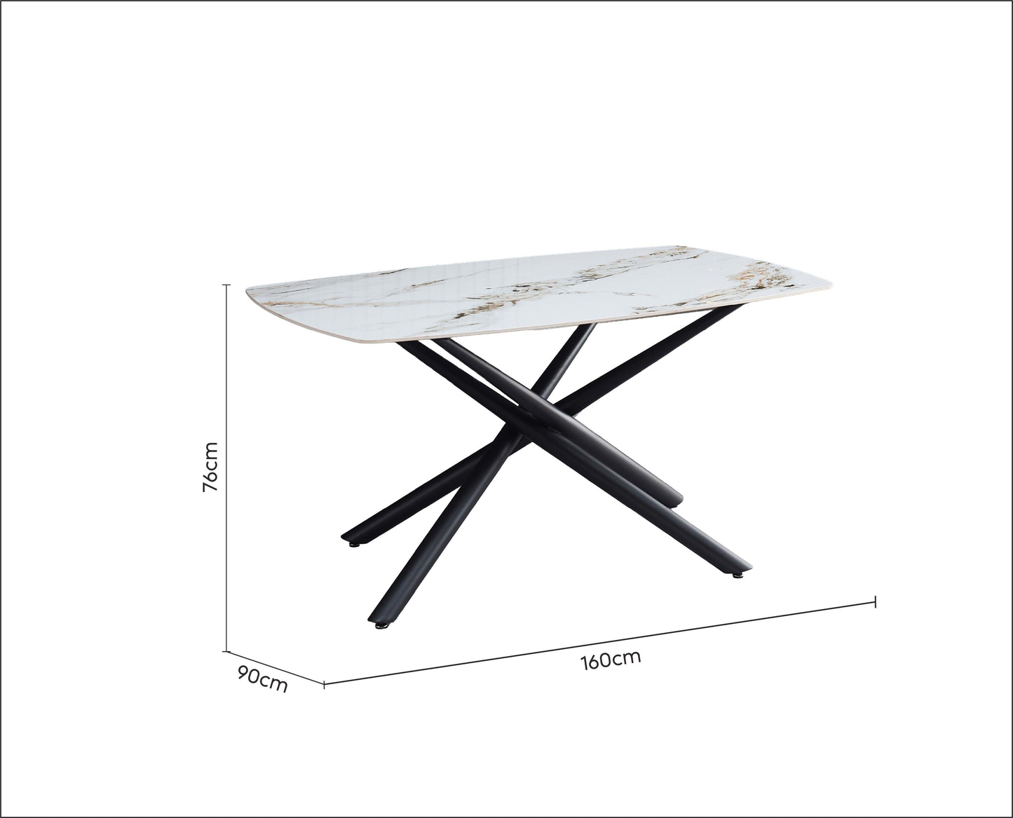 Masa fixa Linus, ceramica alba cu aspect marmorat, 160 x 90 x 76 cm