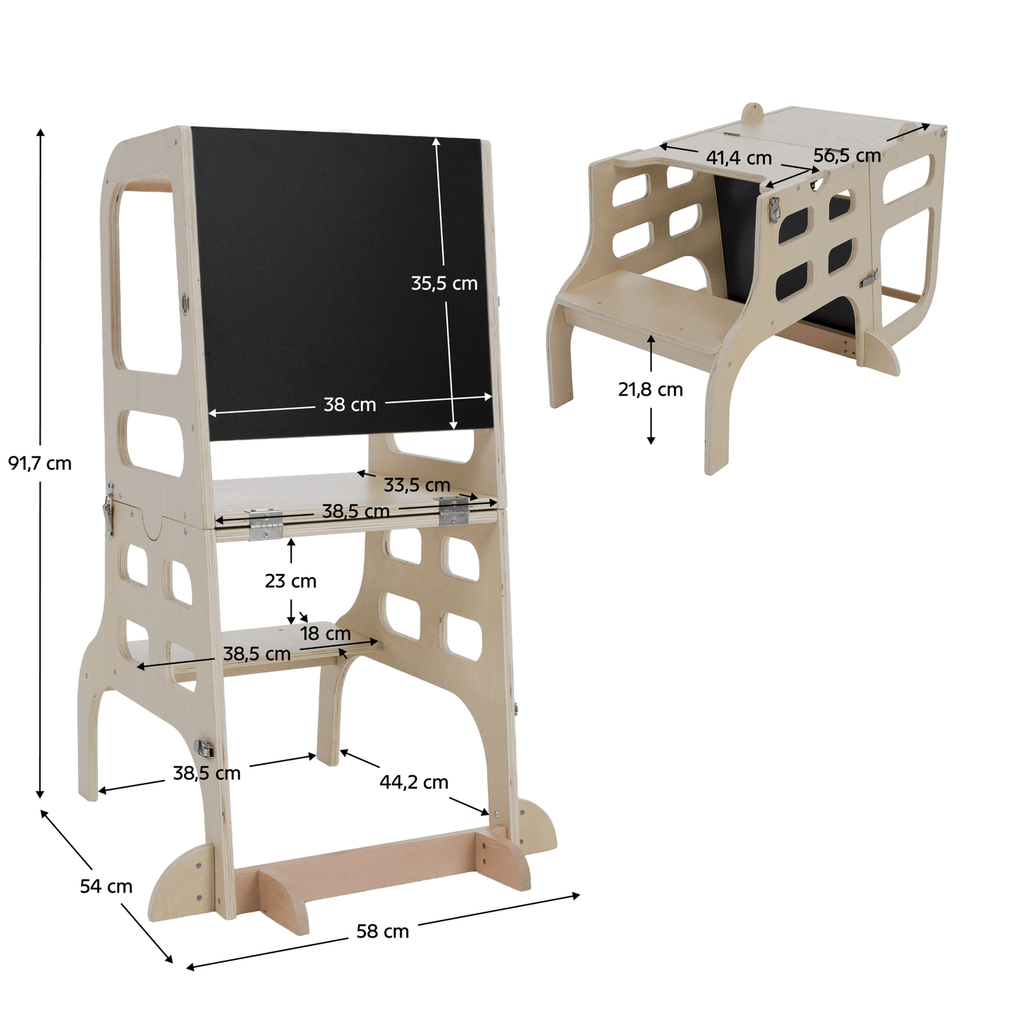 Turnul de învăţare Montessori 3în1 cu tablă, natural, MAGAN