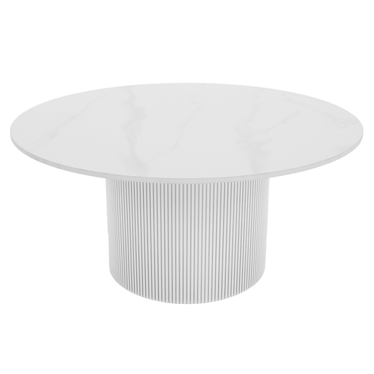 Măsuţă de cafea, marmură albă/MDF, diametru 80 cm, MAHIR TYP 1