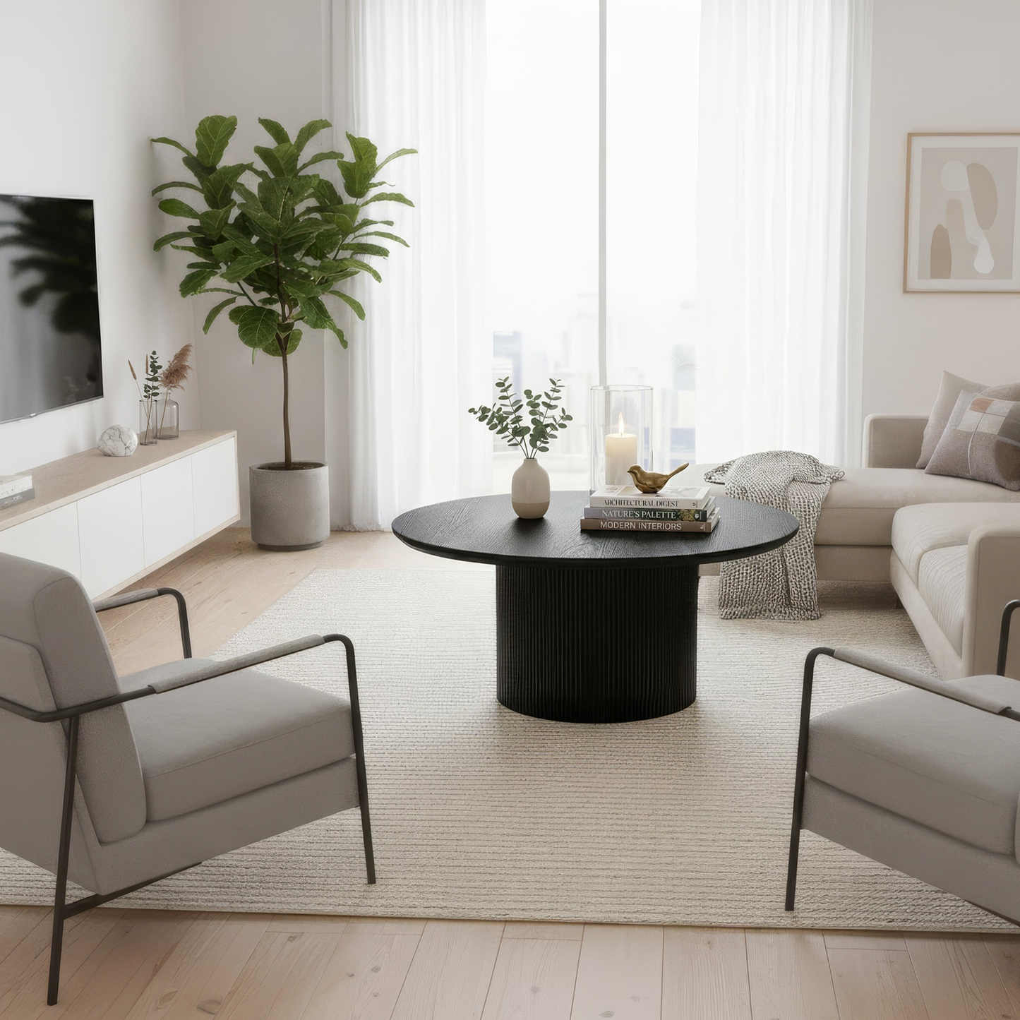 Măsuţă de cafea, negru, diametru 80 cm, MAHIR TYP 2