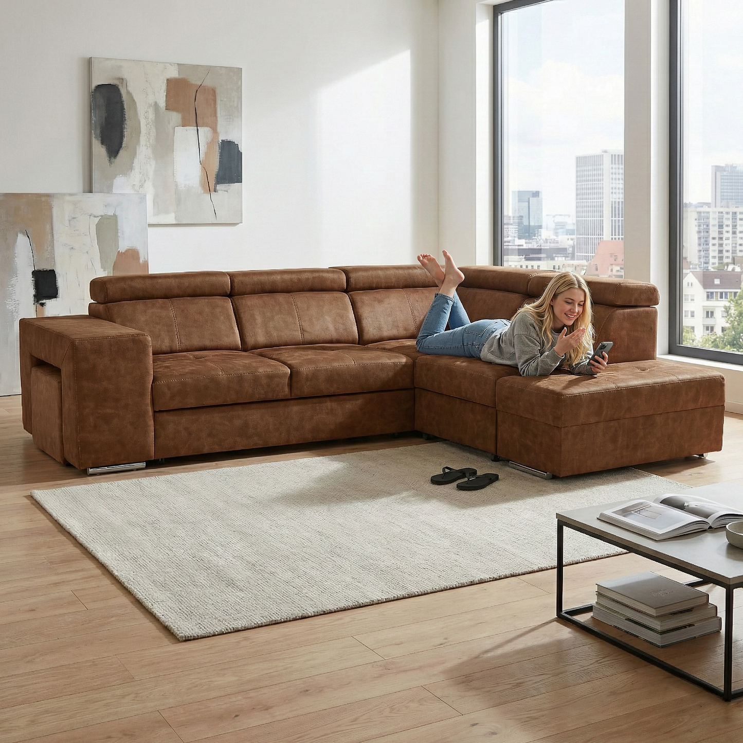 Set canapea, maro, pe dreapta, MALAGA