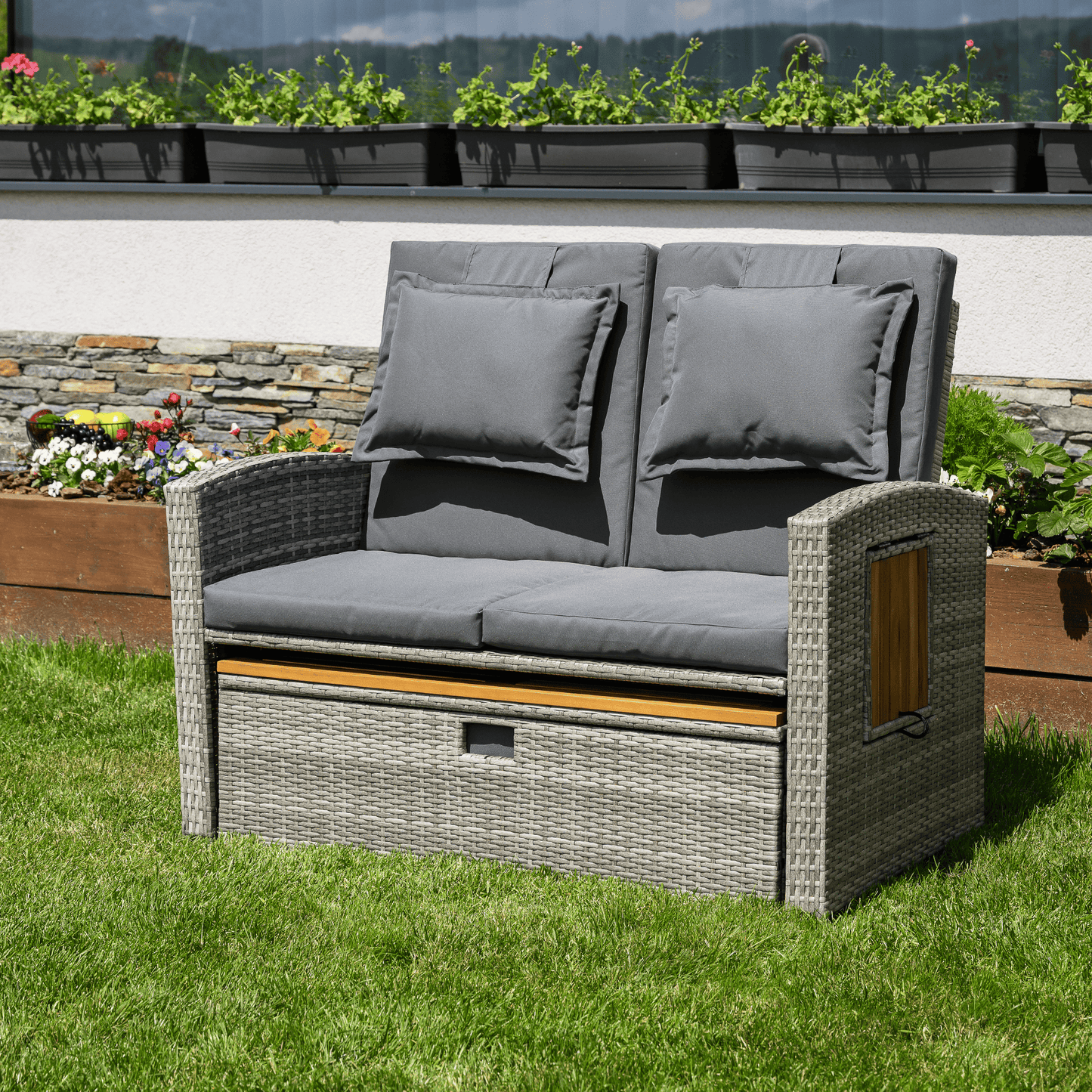 Canapea de grădină din ratan, gri/natural, MALORY