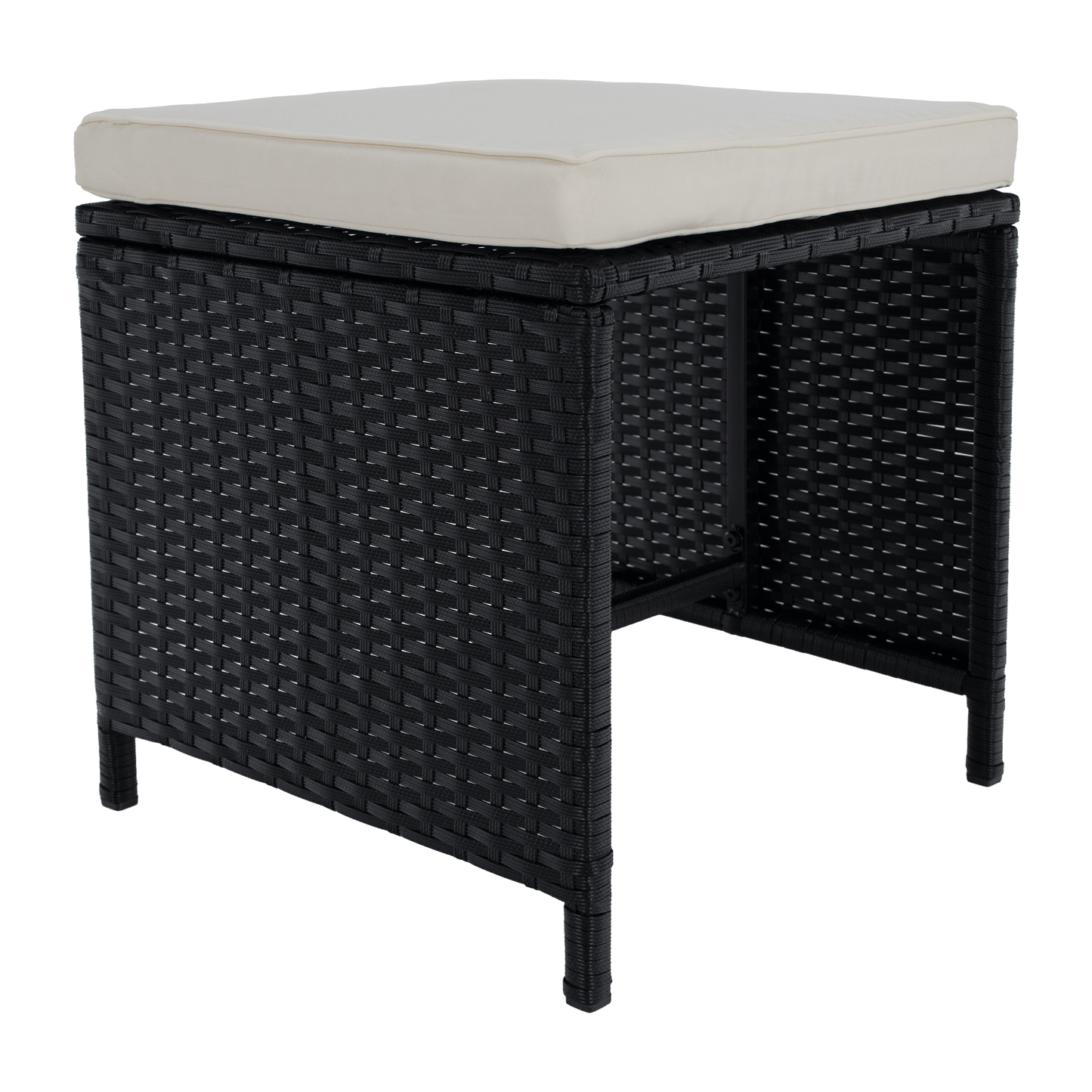 Set de grădină din ratan, lemn de salcâm, negru/crem/natural, MELFORD