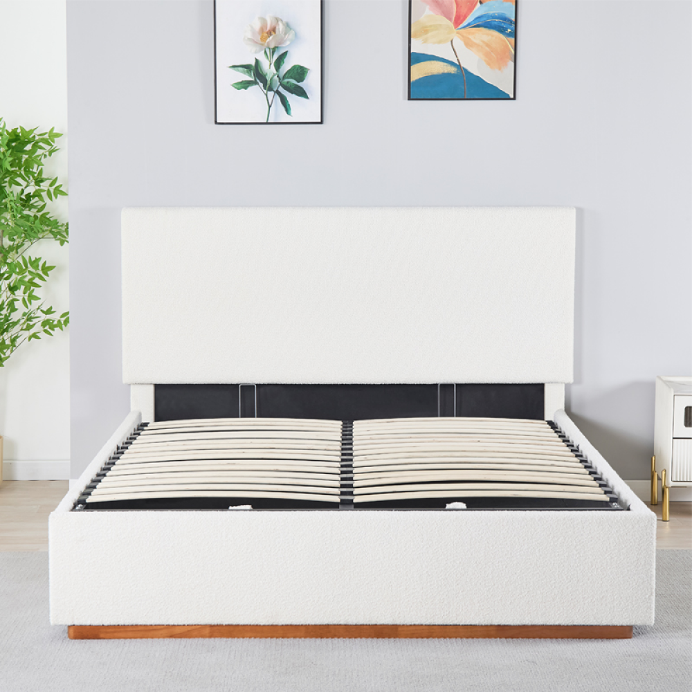 Pat cu somieră si spaţiu de depozitare 160x200, alb, NUVOLA
