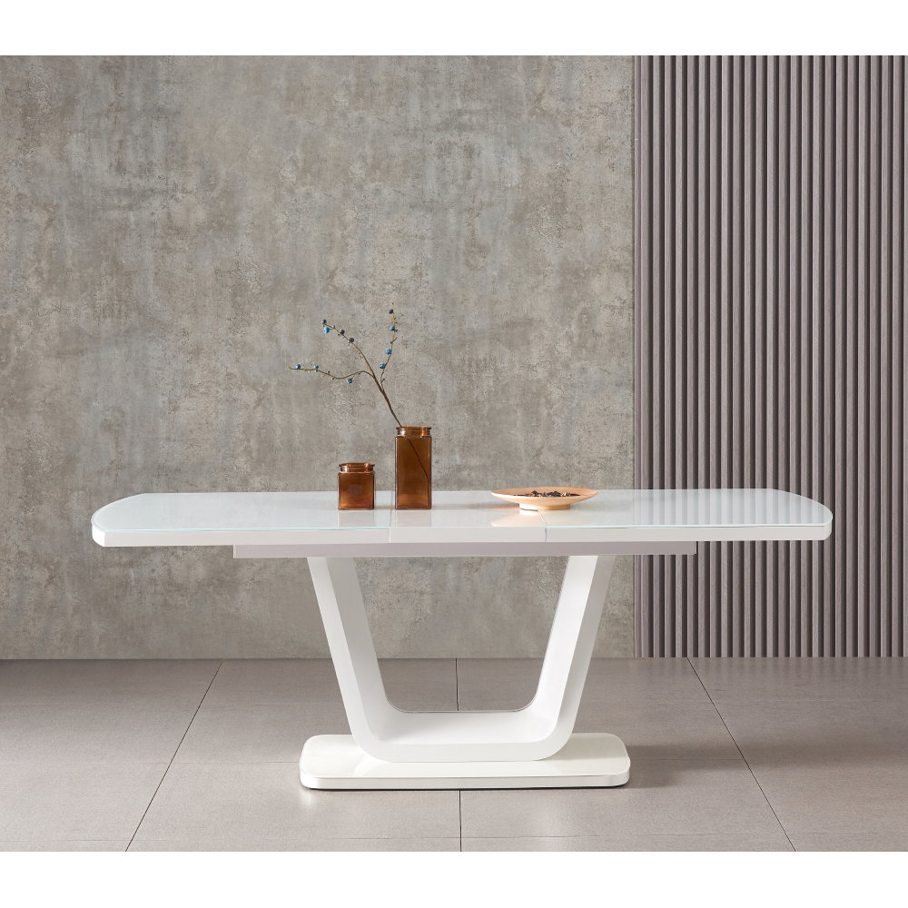 Masă dining extensibilă, alb lucios, 160-200x90 cm, OLAV– mobilaslava