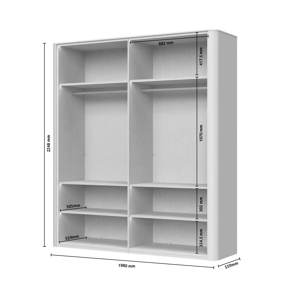 RONDO Dulap 4 usi din sticla cu rame din aluminiu P4-4AL/RO, 198 x 56 x 225 cm