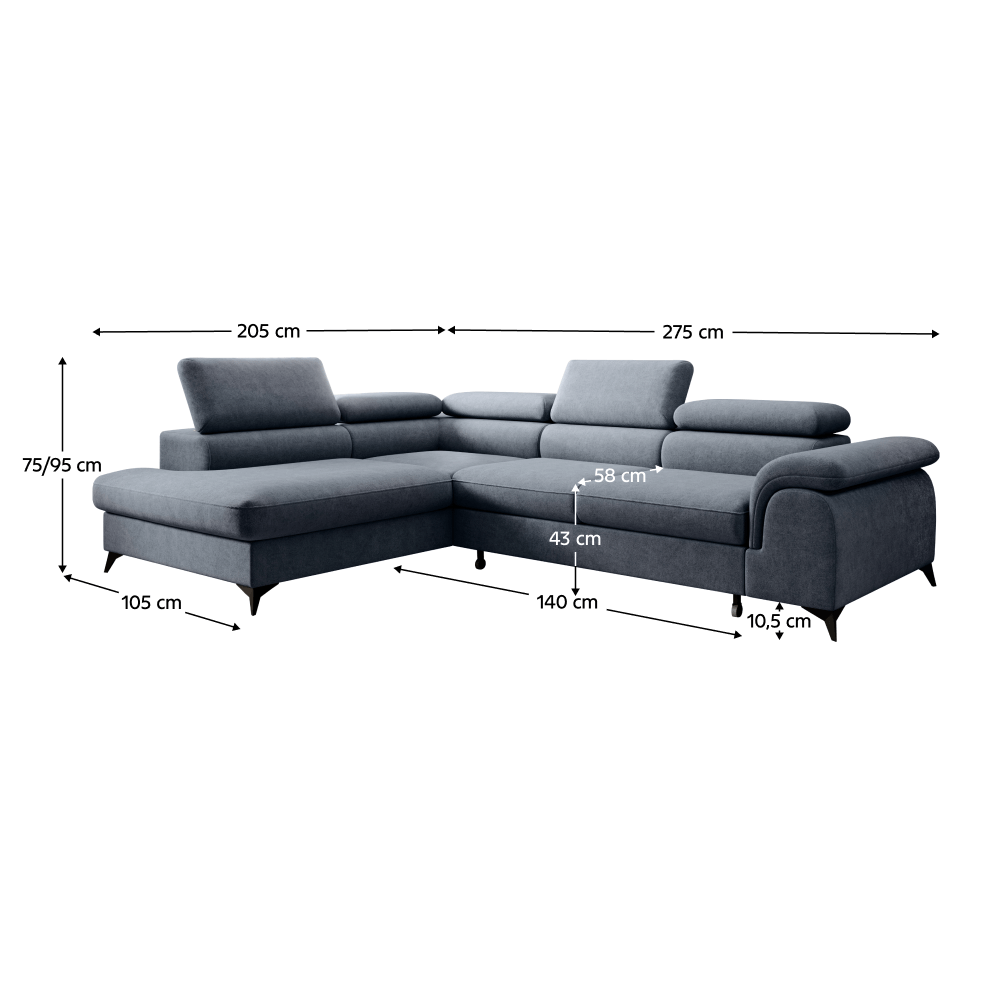 Set canapea extensibilă, gri, stânga, PONY ROH