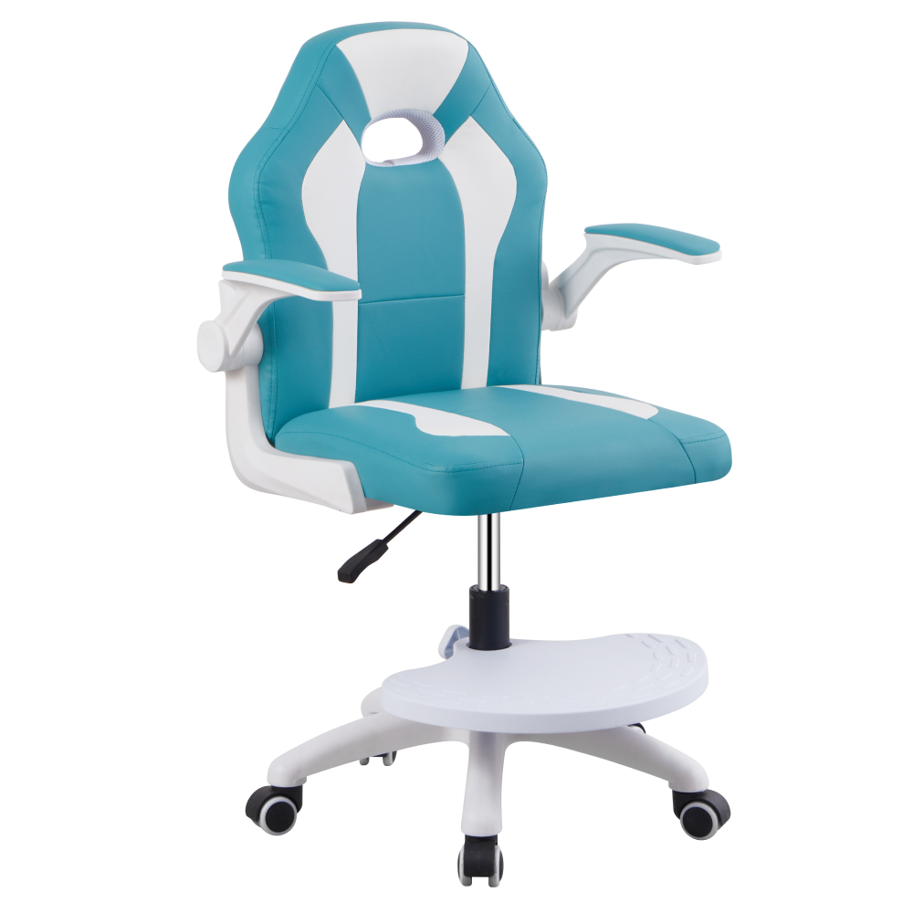 Scaun rotativ cu suport pentru picioare, albastru/alb, RAMIL NEW