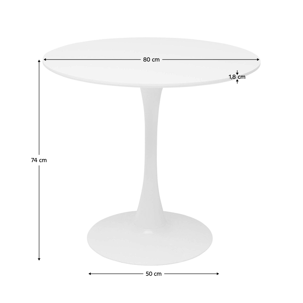 Masă dining, rundă, alb mat, diametru 80 cm, REVENTON NEW