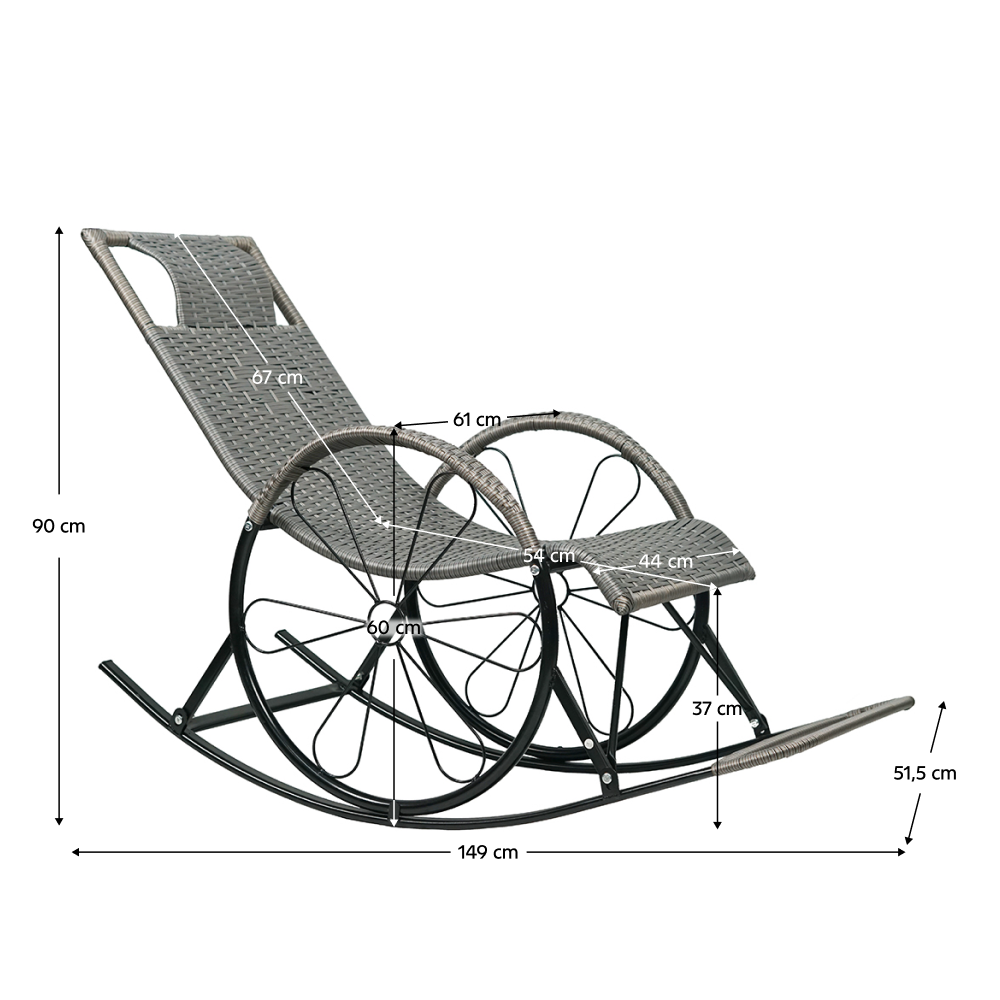 Scaun de balansare, ratan/metal, gri, ROKIN
