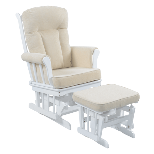 Scaun balansoar cu suport pentru picioare, alb/crem, SAFORD