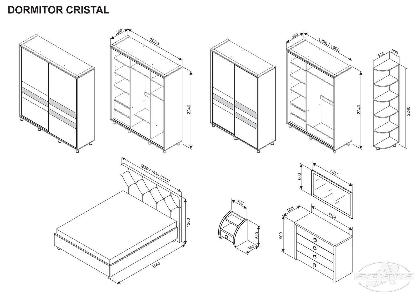 Dormitor Cristal gri