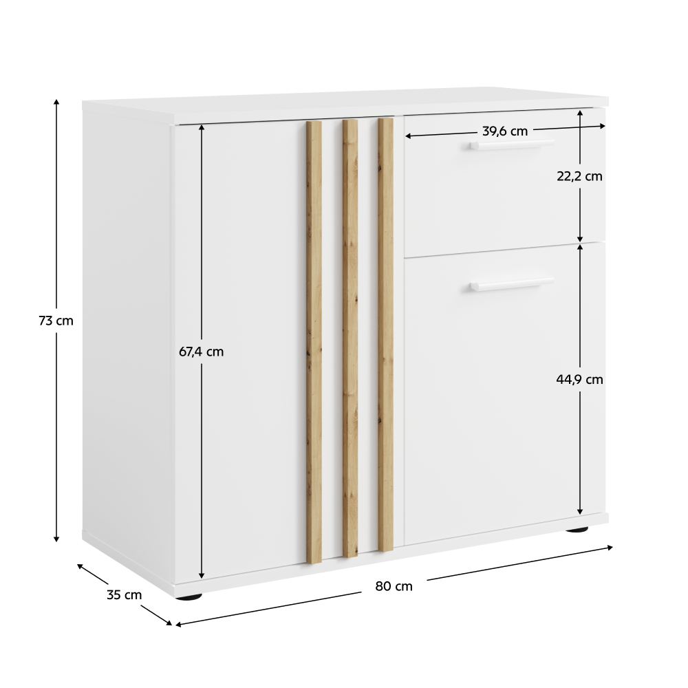 Comodă, 2D1S, alb/stejar artisan, TOLIS TYP 4