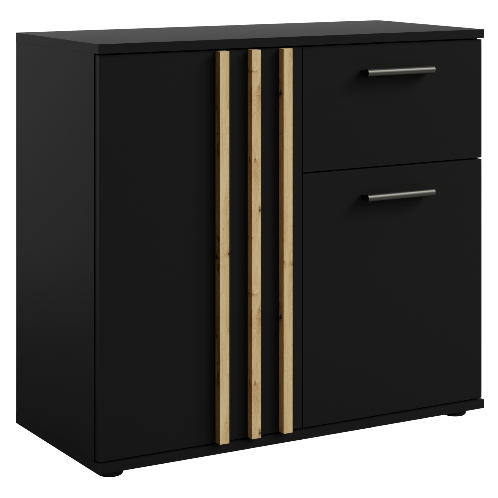 Comodă, 2D1S, neagră/stejar artisan, TOLIS TYP 4