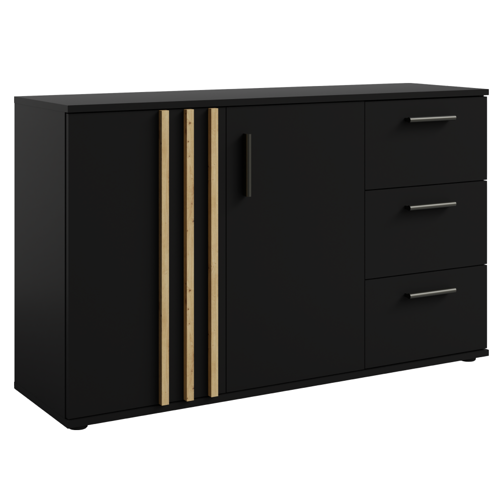 Comodă, 2D3S, neagră/stejar artisan, TOLIS TYP 3