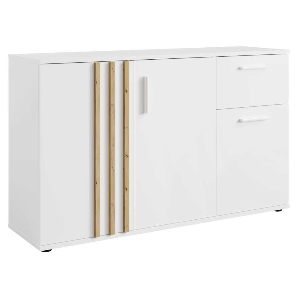 Comodă, 3D1S, albă/stejar artisan, TOLIS TYP 2