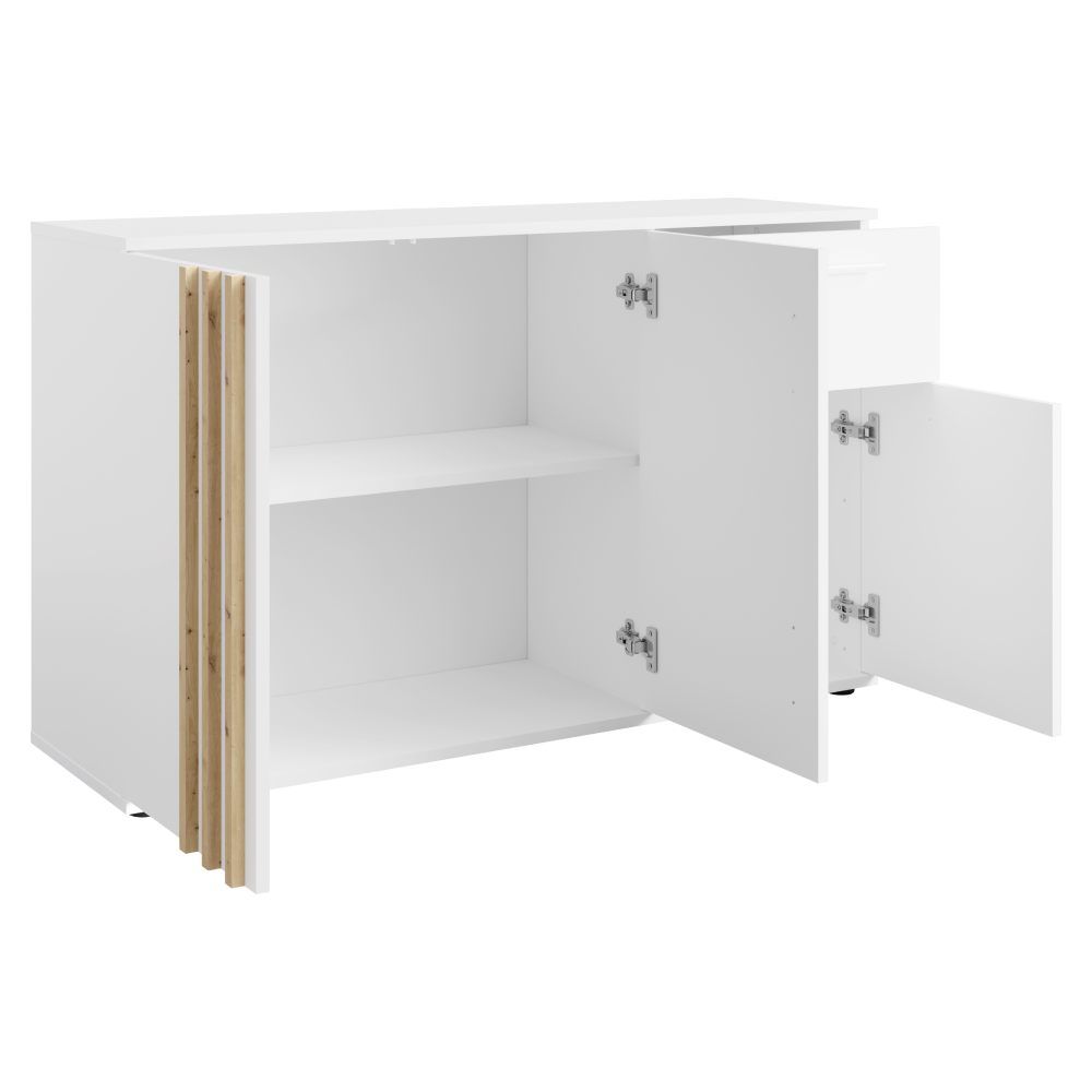 Comodă, 3D1S, albă/stejar artisan, TOLIS TYP 2