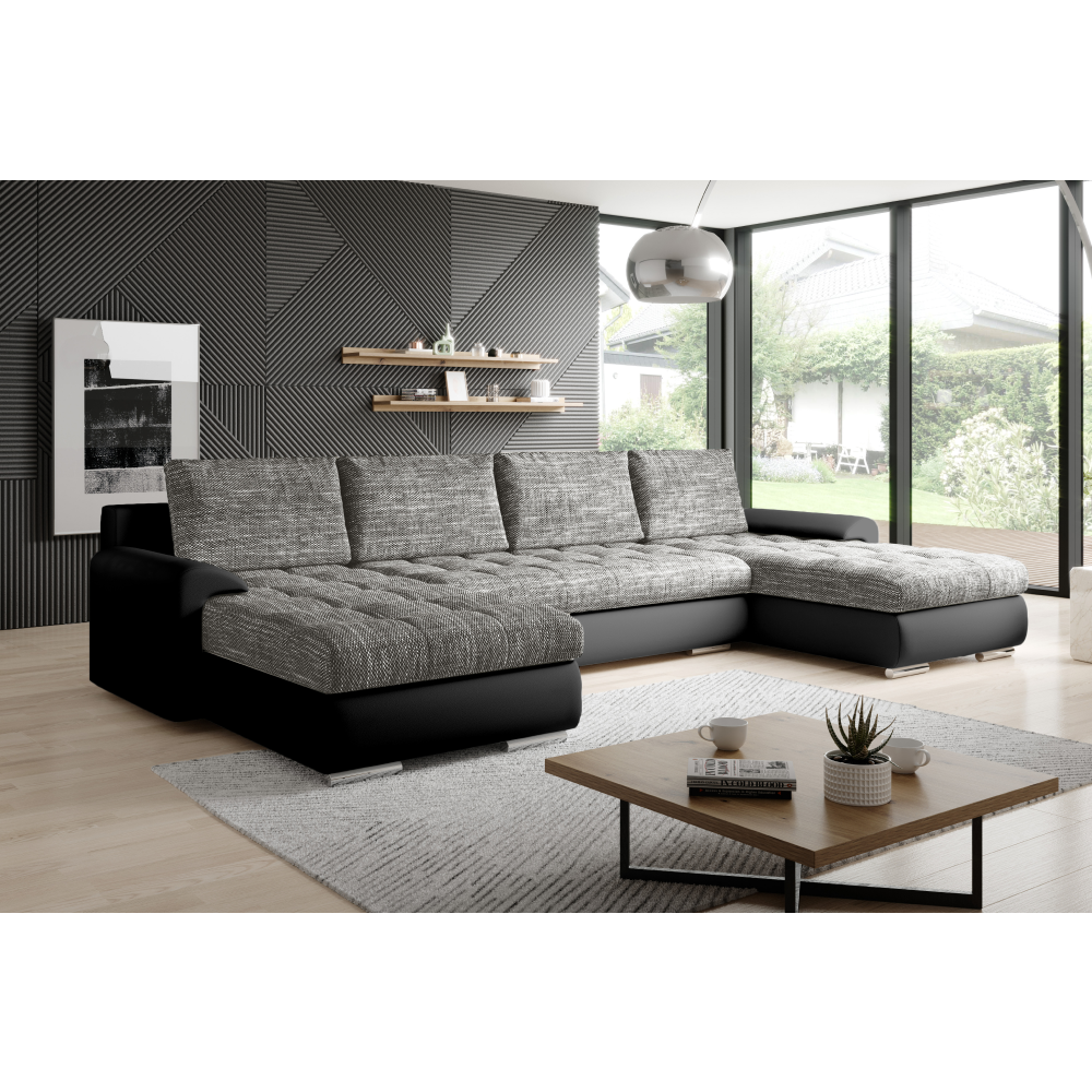 Set canapea universal, piele ecologică negru/melir gri, TOLITA U UNI