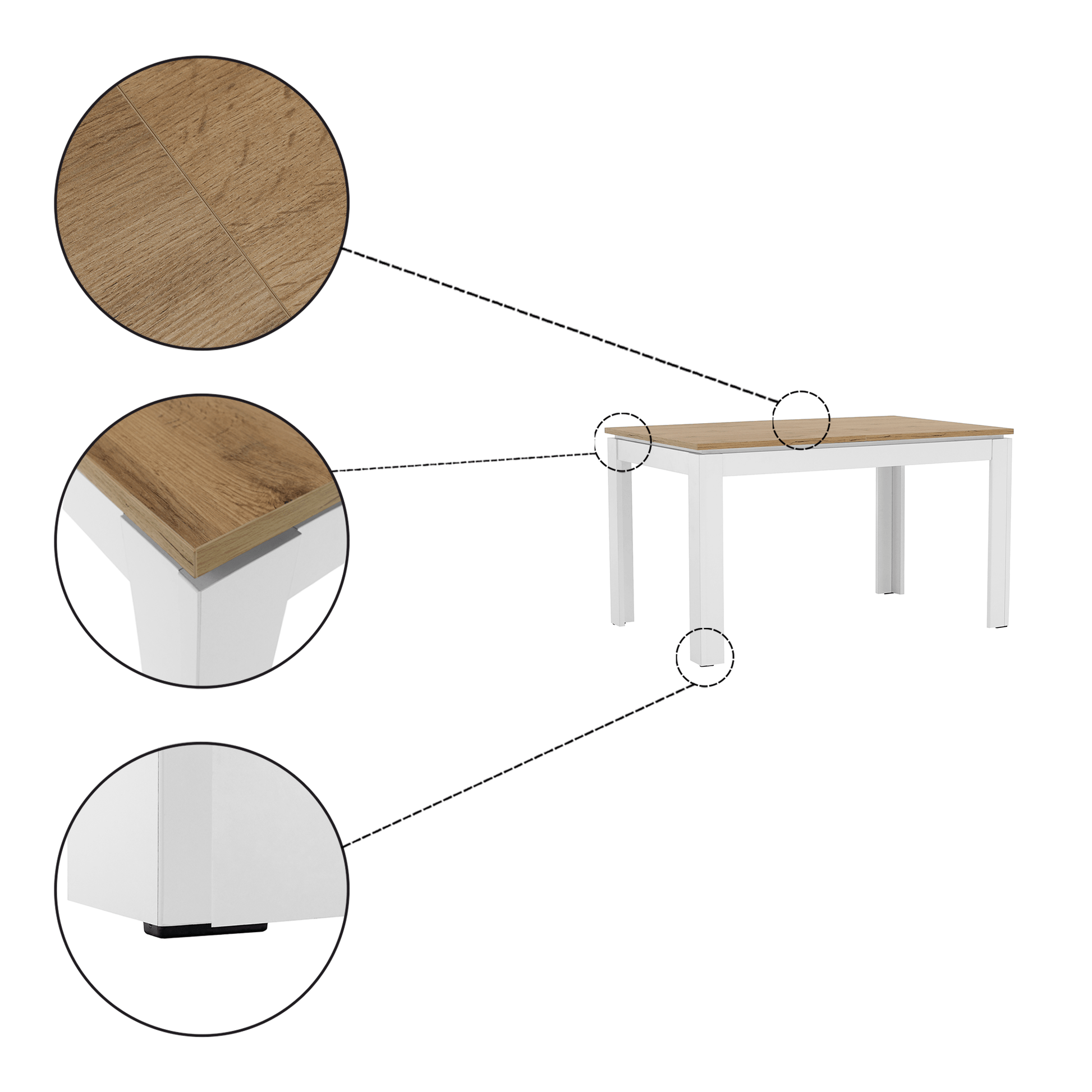 Masă pliantă, alb/ stejar wotan 135-184x86 cm, VILGO