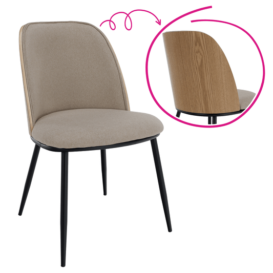 Scaun de sufragerie, bej-maroniu/lemn natural/negru, VUDIA