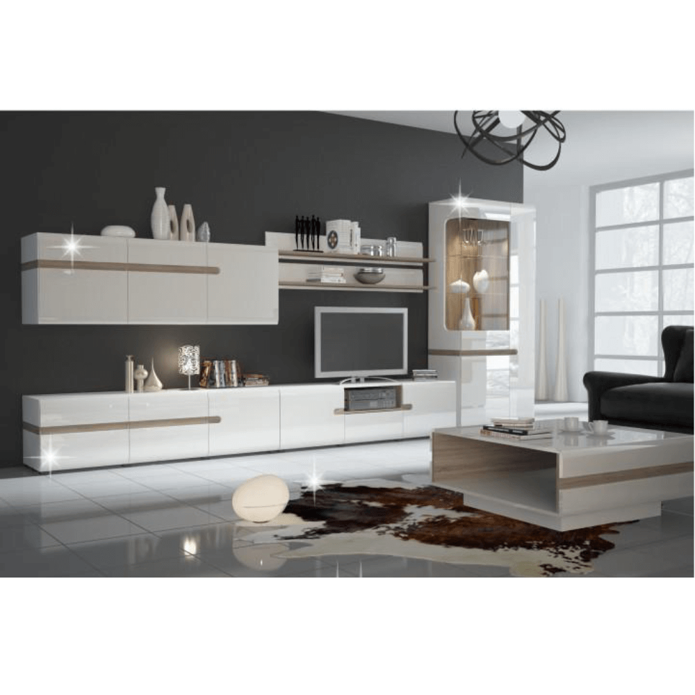 Comodă, albă strălucitoare HG/stejar sonoma închis, LYNATET TYP 42