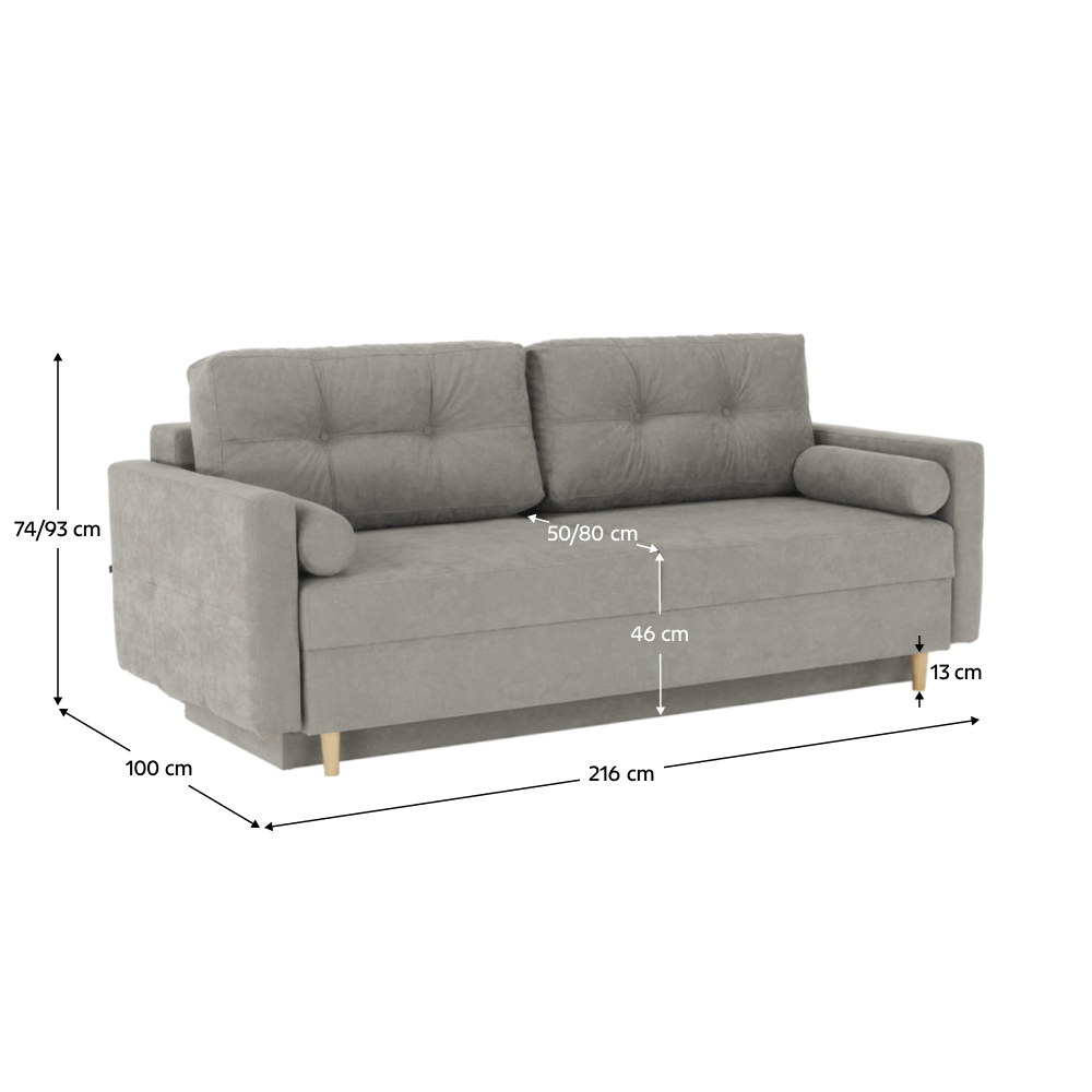 Canapea extensibilă, gri textil  Queens, AURELIA