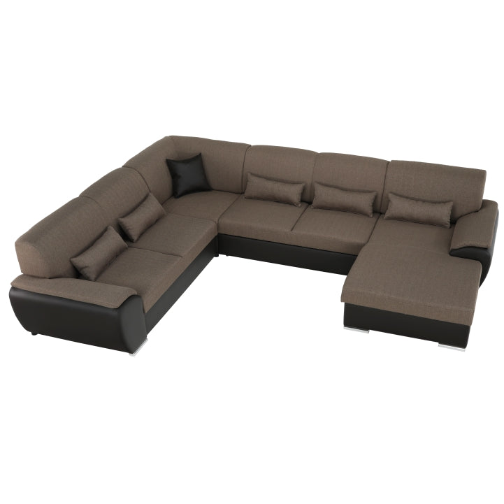 Colţar în formă de U, material textil maro/piele ecologică maro, dreapta, EMILY U