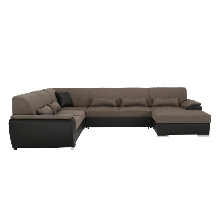 Colţar în formă de U, material textil maro/piele ecologică maro, dreapta, EMILY U