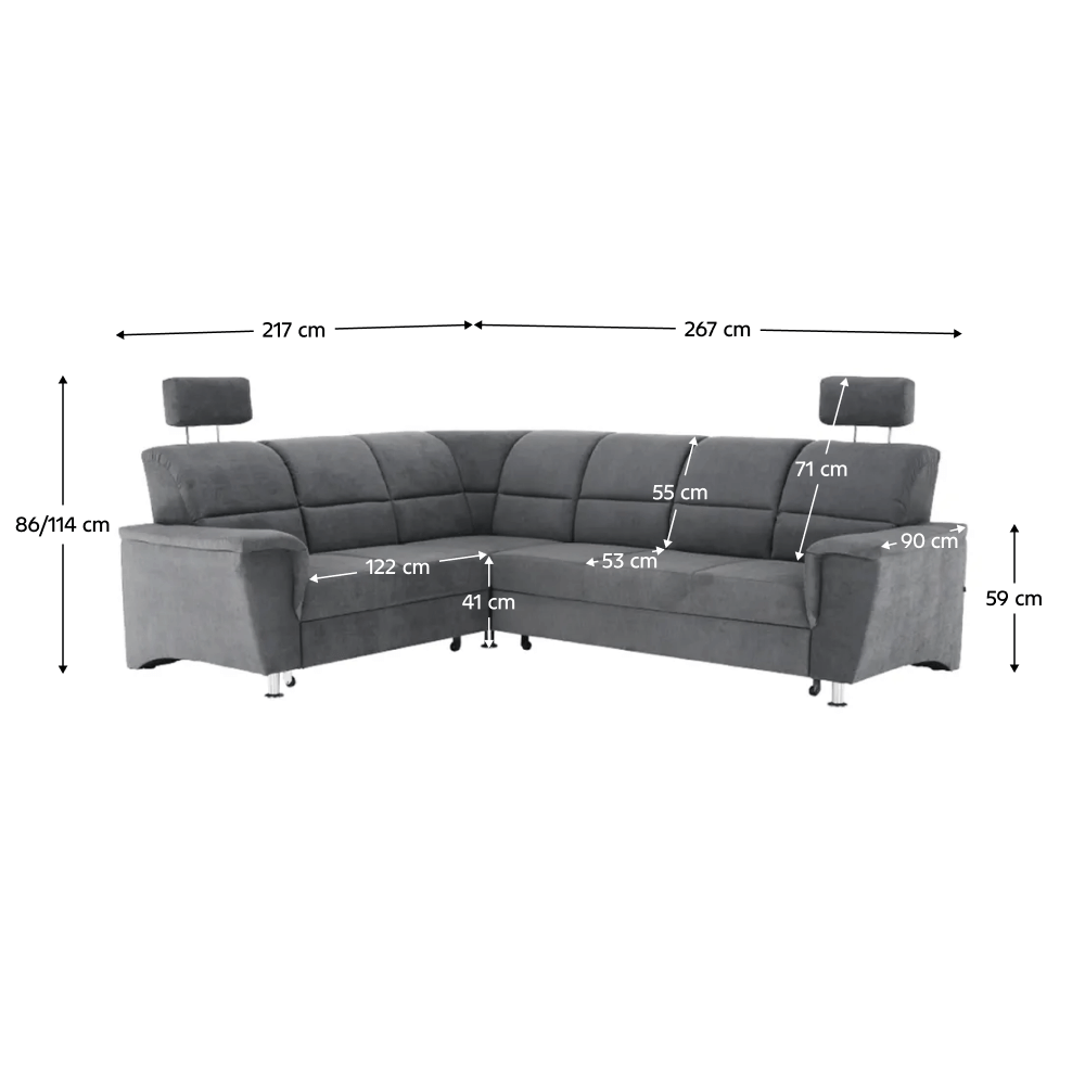 Colţar extensibil, material textil gri, model stânga, SANTIAGO