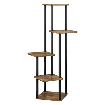 Suport de flori din metal, negru/lemn rustic, ADITE