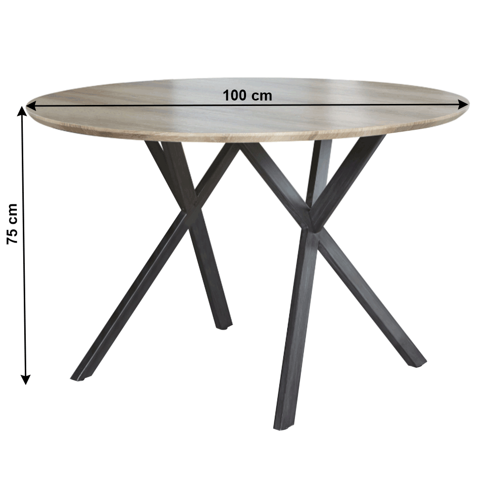 Masă de sufragerie, stejar gri / negru, diametru 100 cm, AKTON