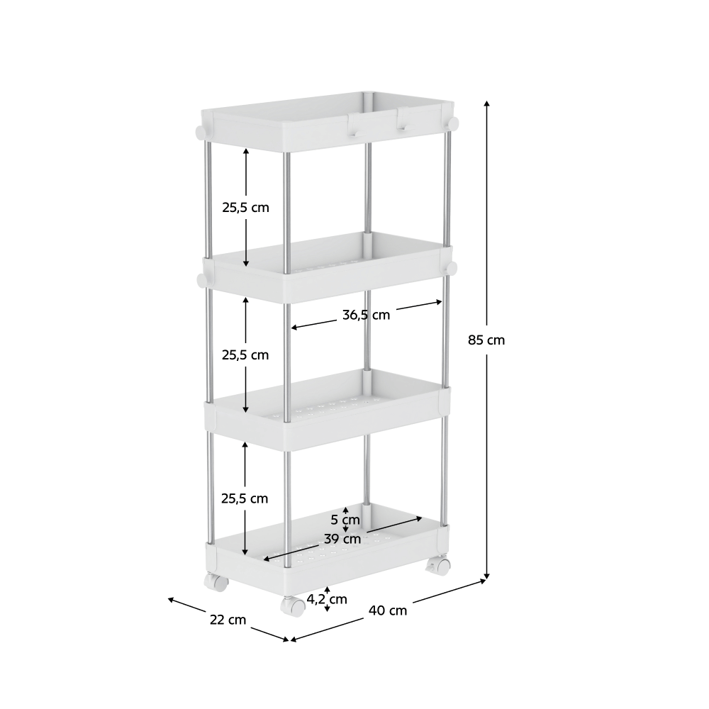 Etajeră cu roţi, albă, ALIOL TIP 3