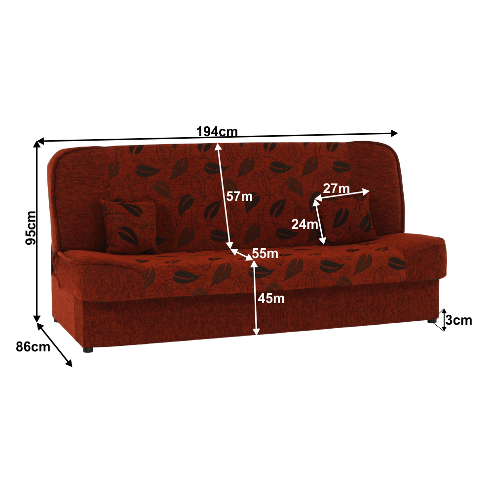 Canapea extensibilă, material textil cărămiziu/model, ASIA NEW