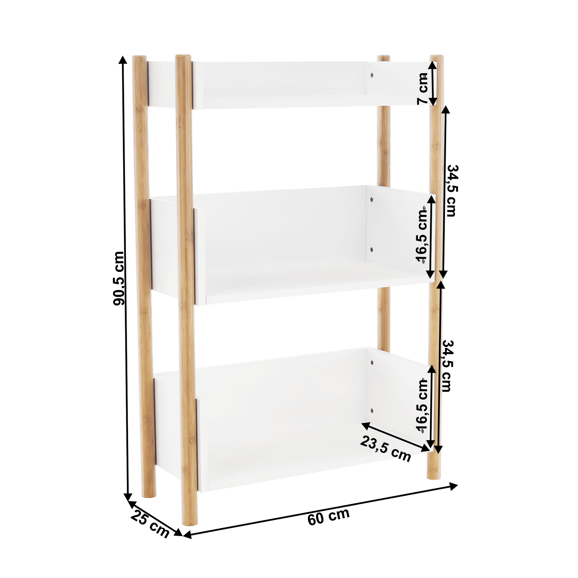 Etajeră cu 3 rafturi, bambus natural / alb, BALTIKA TYPE 2