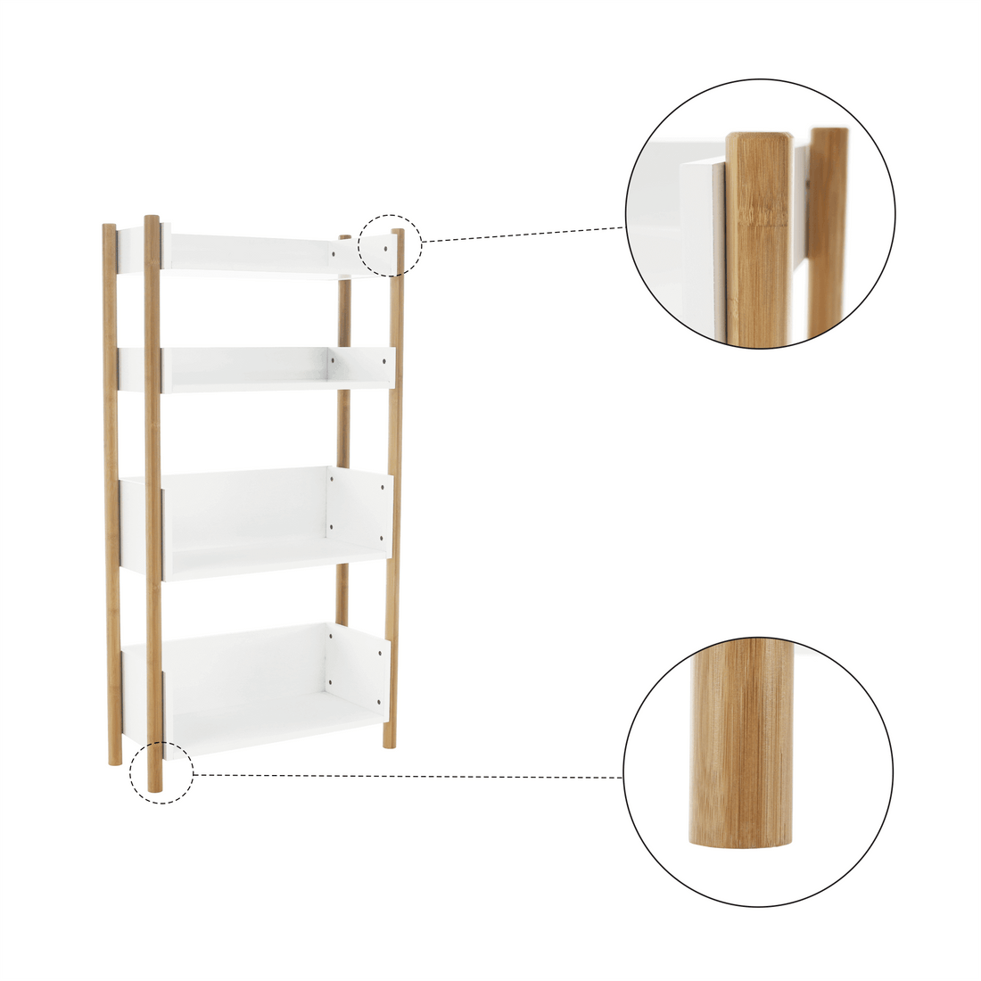 Etajeră cu 4 rafturi, bambus natural / alb, BALTIKA TYPE 3