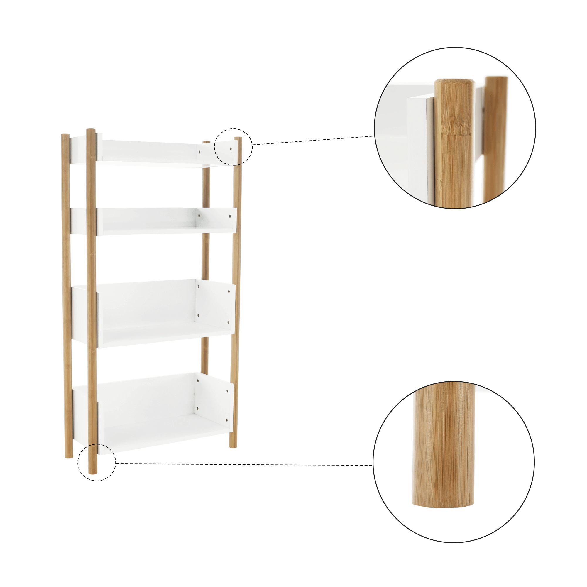 Etajeră cu 4 rafturi, bambus natural / alb, BALTIKA TYPE 3