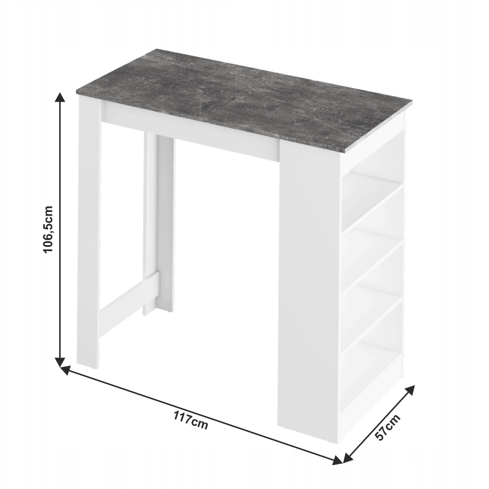 Masă de bar, alb/beton, 117x57 cm, AUSTEN