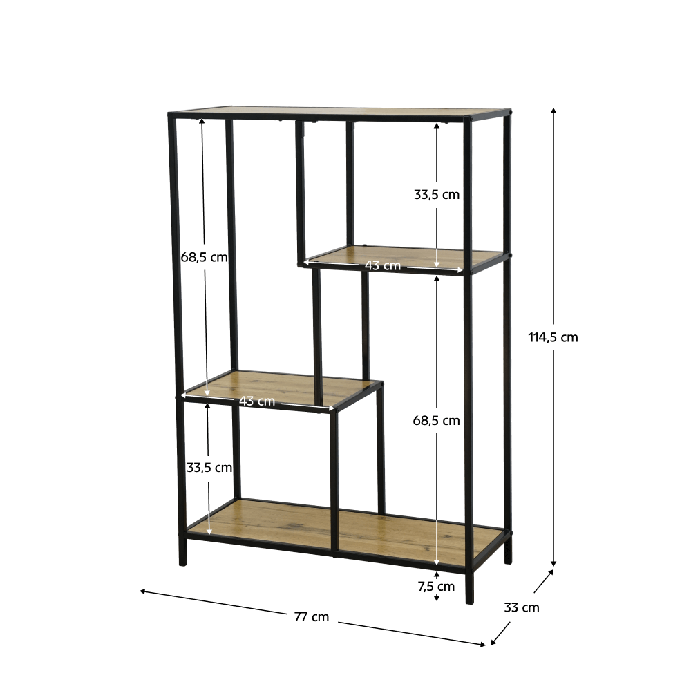 Etajeră, neagră / stejar, BILOTE TIP 1