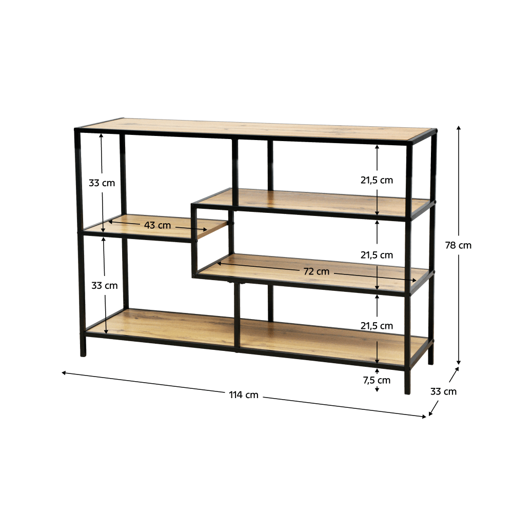 Etajeră, neagră / stejar, BILOTE TIP 2