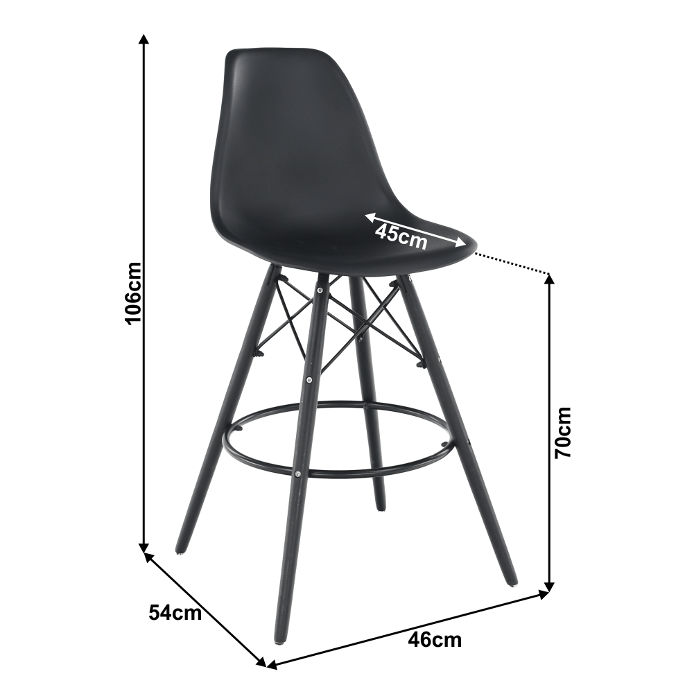 Scaun de bar, negru, plastic/lemn, CARBRY NEW