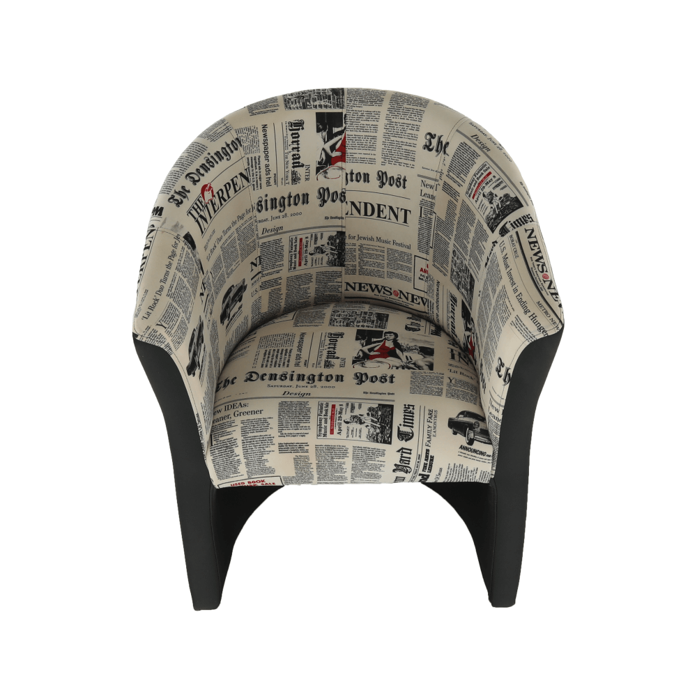 Fotoliu de club, piele ecologică neagră/material textil motiv ziare, CUBA