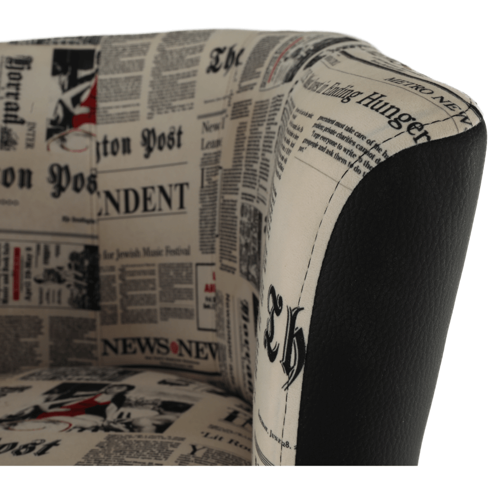 Fotoliu de club, piele ecologică neagră/material textil motiv ziare, CUBA