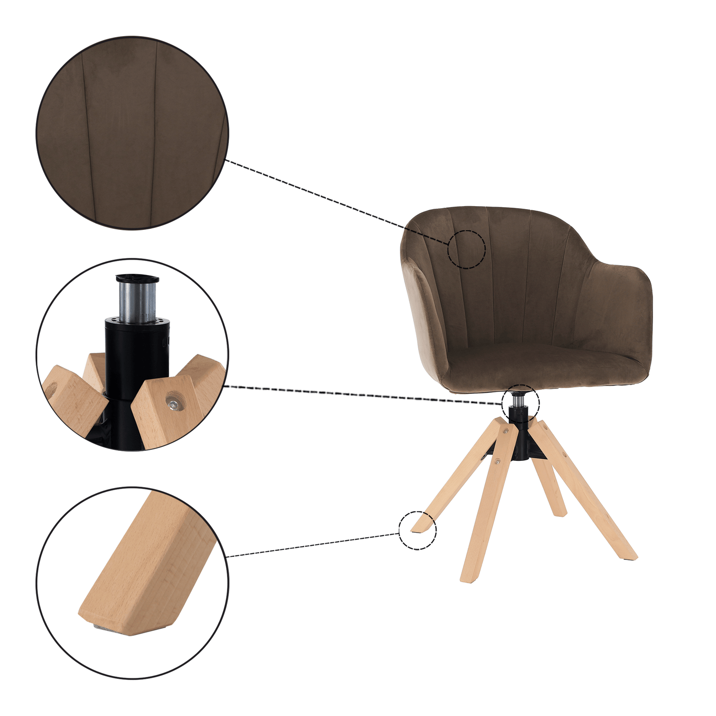 Fotoliu rotativ, textil Velvet, taupe gri-maro/fag, DALIO