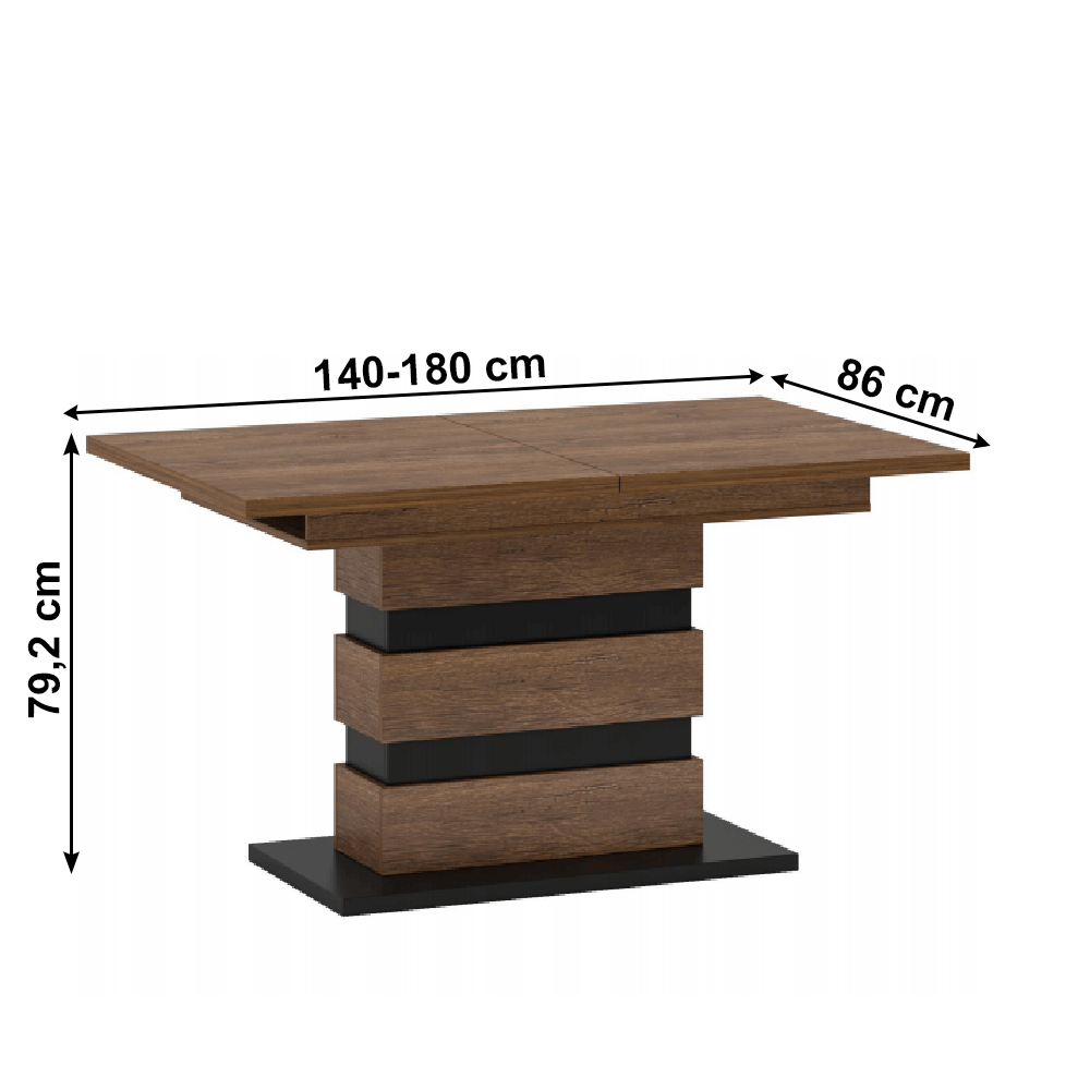 Masă de luat masa pliantă, stejar bolzano / negru, 140-180x86 cm, DELIS S