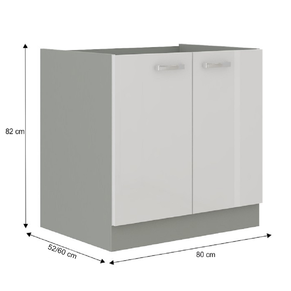 Cabinet inferior, alb extra lucios/gri, PRADO 80 D 2F BB