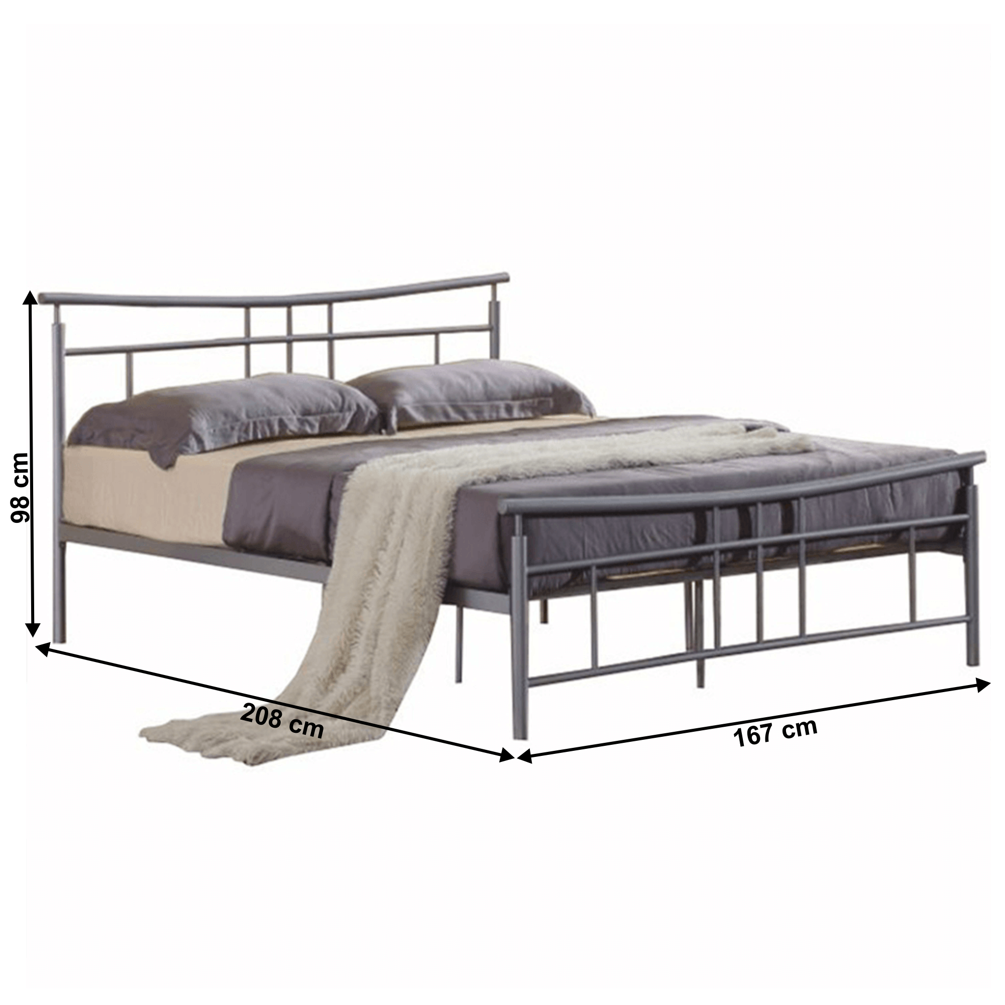 Cadru pat cu somieră, metal argintiu, 160x200, DORADO NEW