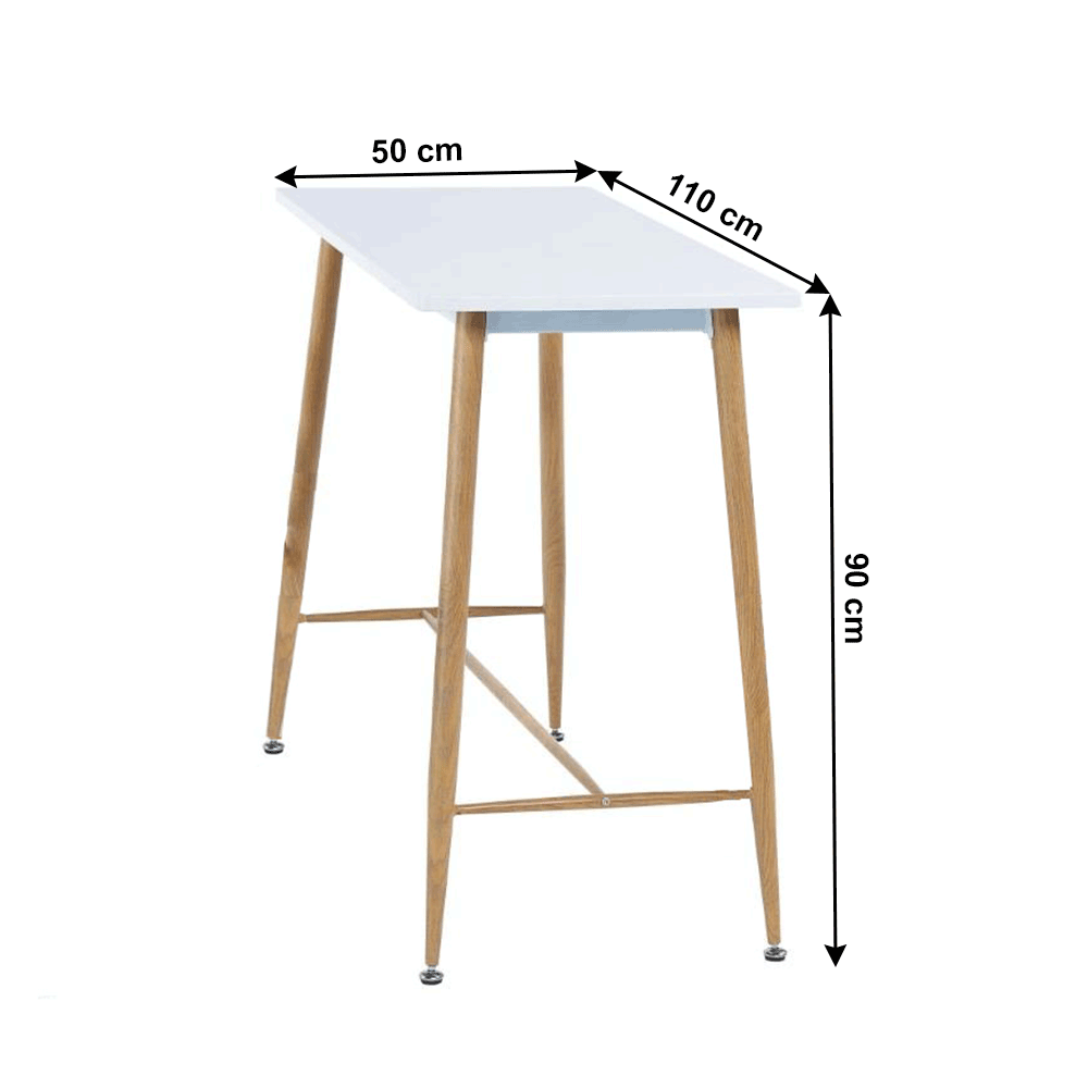 Masă de bar, alb / fag, MDF / metal, 110x50 cm, DORTON