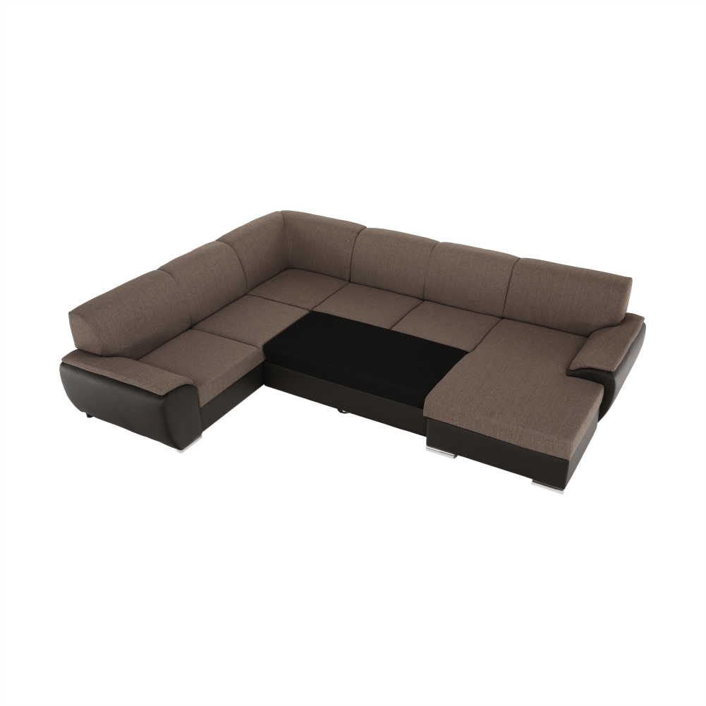 Colţar în formă de U, material textil maro/piele ecologică maro, dreapta, EMILY U